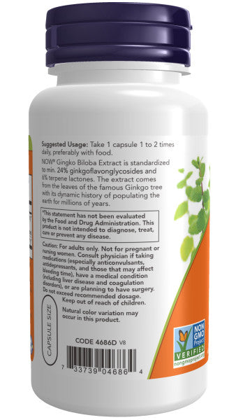 Now Ginkgo Biloba 60mg Veg Capsules 60ct
