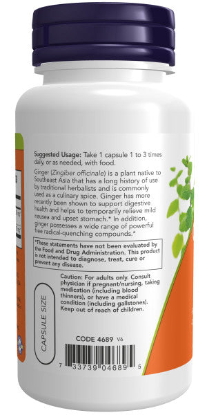 Now Ginger Root Extract 250 mg Veg Capsules 90ct