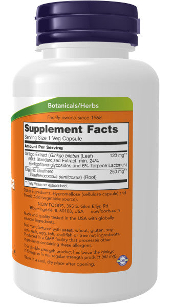 Now Ginkgo Biloba 120mg Veg Capsules 100ct