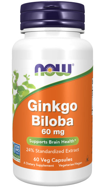 Now Ginkgo Biloba 60mg Veg Capsules 60ct