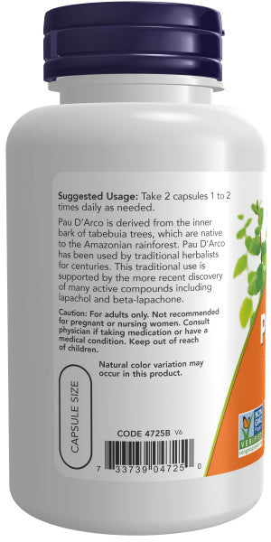 Now Pau D'Arco 500mg Veg Capsules 100ct