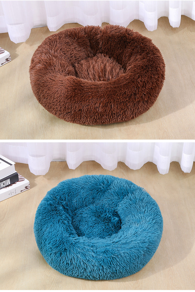 Round Plush Pet Bed - Warm Cozy Dog & Cat Bed