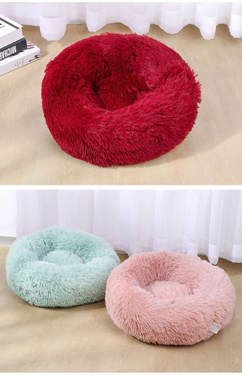 Round Plush Pet Bed - Warm Cozy Dog & Cat Bed